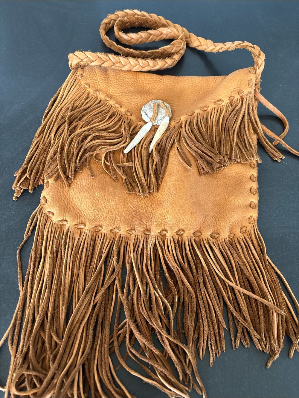 Handmade Western Fringe Soft Buttery Leather Crossbody, Cowgirl,Caramel , Rare